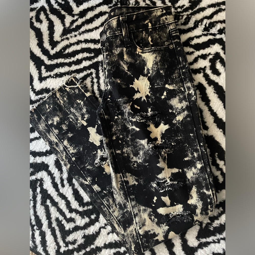 Custom Bleached Frayed Black Low Rise Skinny Jeans. 26. Punk. Emo. Y2K. Metal.